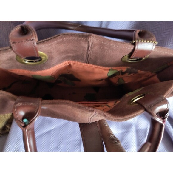 Bath and Body Works Brown Genuine Suede Leather Gold Hardware Purse Bag Tote - Picture 4 of 7